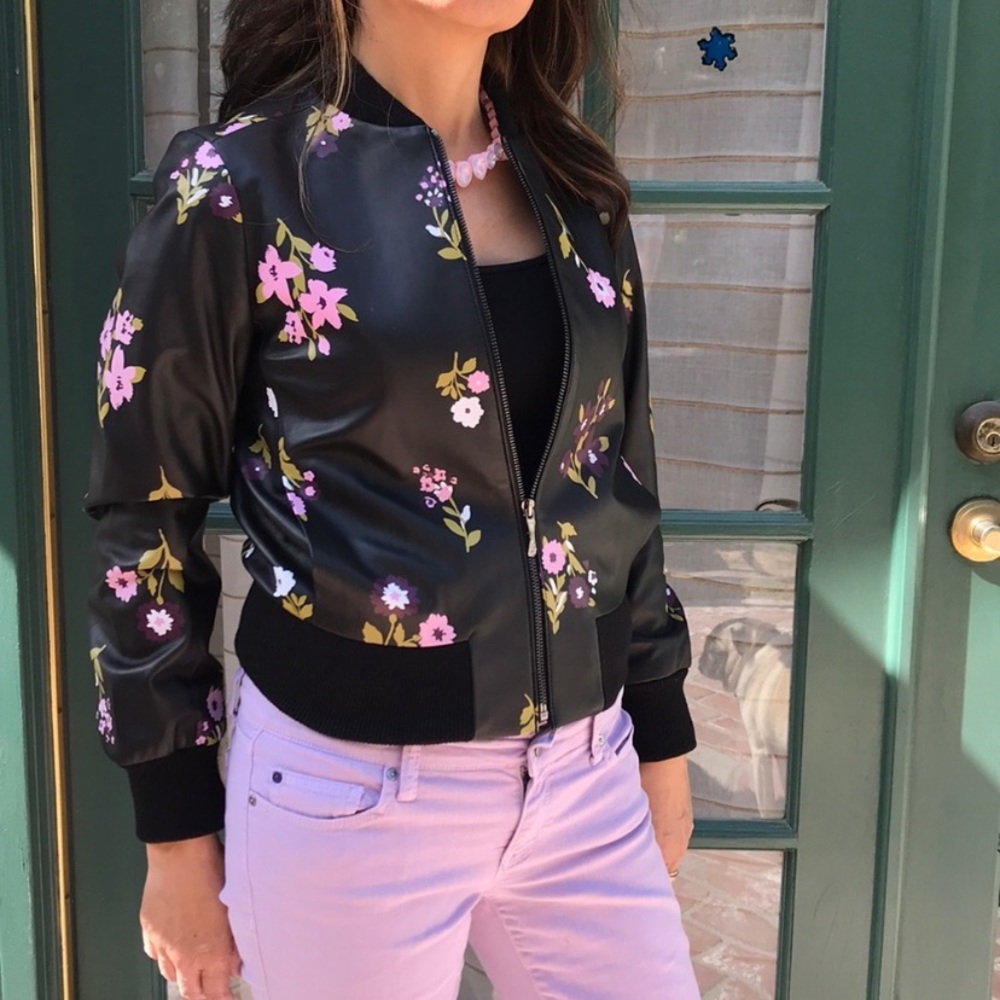 Kate Spade In Bloom Leather Bomber Jacket xxsmall nwt